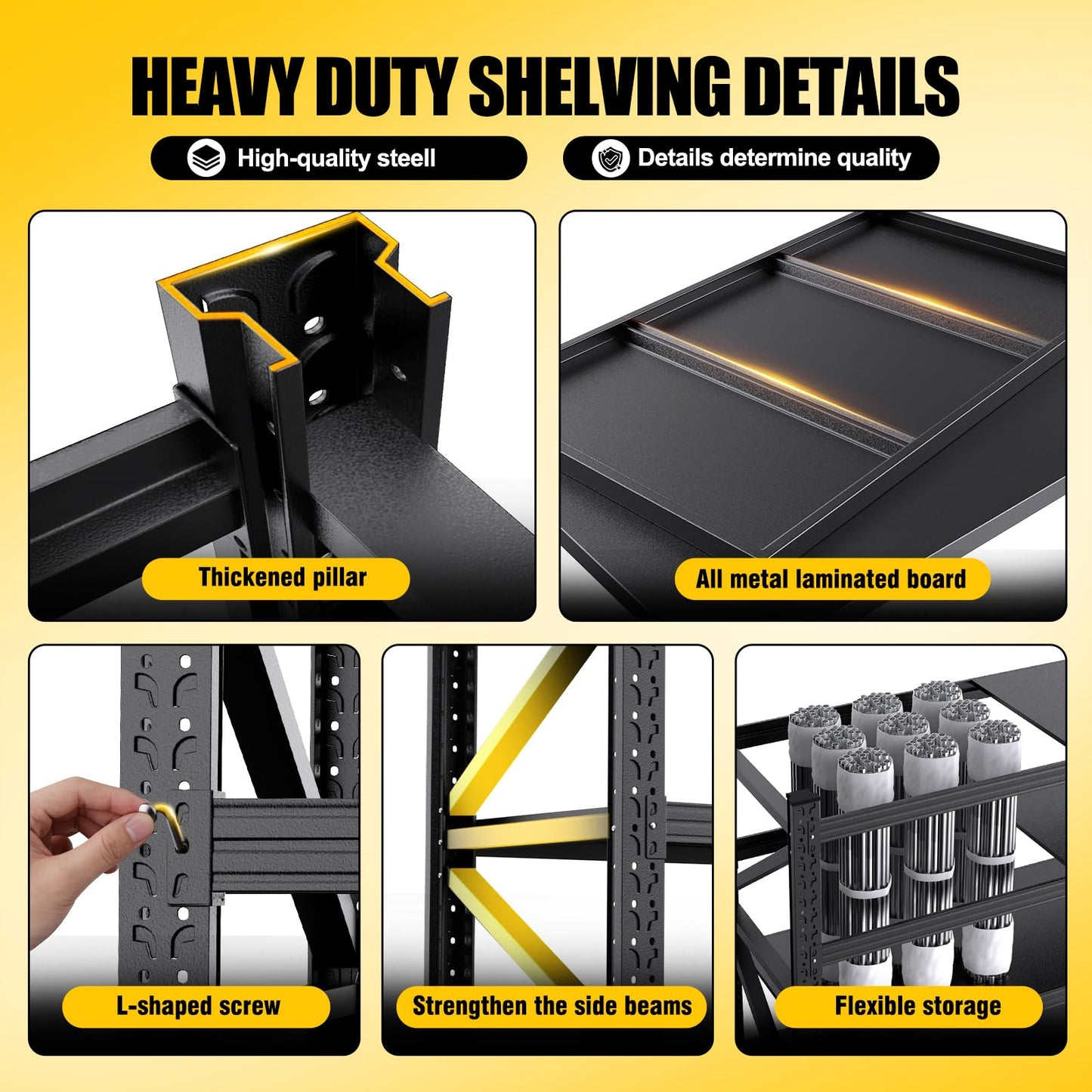 8000LBS Heavy Duty Storage Shelves, 4 Tier Adjustable Garage Shelving Unit, Heavy Duty Metal Shelving for Garage, Basement, Warehouse, Storage Room, Garage Storage Shelves, 79" W x 24" D x 74" H Black