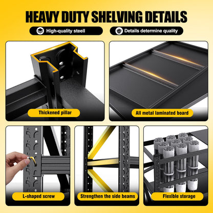 8000LBS Heavy Duty Storage Shelves, 4 Tier Adjustable Garage Shelving Unit, Heavy Duty Metal Shelving for Garage, Basement, Warehouse, Storage Room, Garage Storage Shelves, 79" W x 24" D x 74" H Black