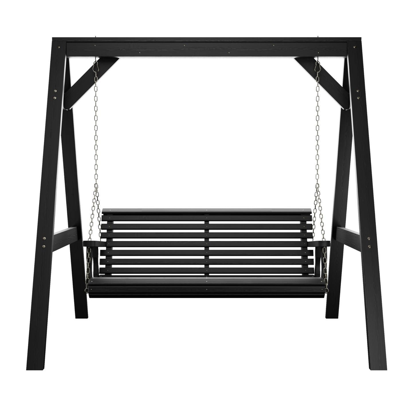 Amish Casual 5 Foot Roll Back Swing with A-Frame Stand in Semi Solid Black - Freestanding Wood Porch Swing for Patio, Yard or Garden