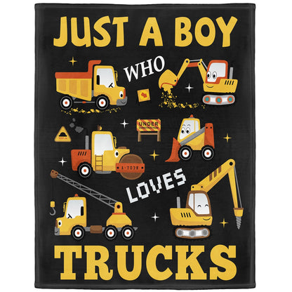 XSMEI Tractor Excavator Blanket, Just A Boy Who Loves Construction Trucks Blanket, Soft Warm Cozy Fleece Throw, Gifts for Boys Teens Kids, 40"x50", Black