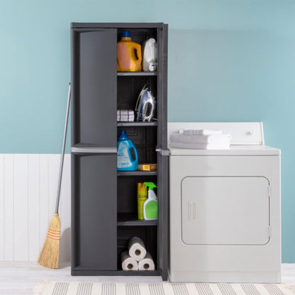 Sterilite 4 & 5 Shelf Plastic Storage Units Bundled with Easy to Assemble Storage Cabinet for Garage, Pantry & Kitchen Organization, 4 Shelves, Gray
