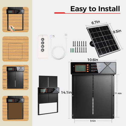 4 7W Automatic Chicken Coop Door Solar Powered, Modes Automatic Chicken Door with Timer & Light Sensor, Solar Charging