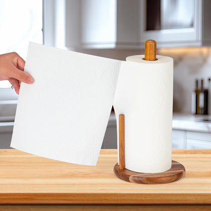 E-ROOM TREND Acacia Wood Paper Towel Holder Countertop, Wooden Paper Towel Holder Thicken Base for Kitchen, Easy to Assemble, Sturdy, Durable, Natural Wood Color