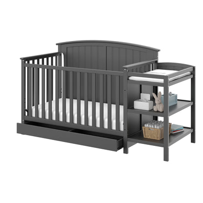 Storkcraft Steveston 5-in-1 Convertible Crib & Changer – GREENGUARD Gold Certified, Fits Standard Crib Mattress, Converts to Toddler Bed and Full Bed, 4 Adjustable Mattress Heights (Gray)