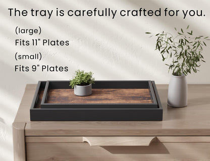Fibogollo Set of 2 Wooden Serving Tray with Handles,Decorative Trays Platter,Breakfast Tray in Bed,Large Coffee Table Tray，Food Drinks Trays for Eating,Working,Storing