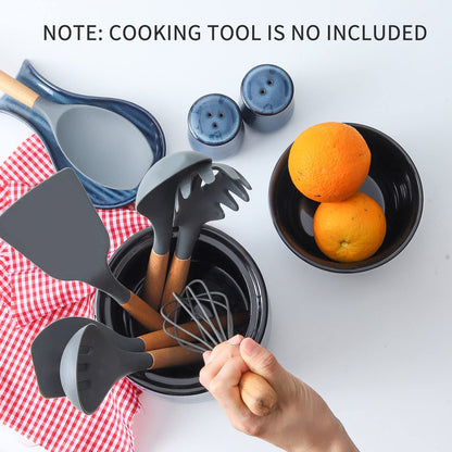 HASENSE Utensil Holder for Kitchen Counter 7.1” Cooking Utensil Crock for Countertop, Blue Ceramic Stable Utensil Organizer Caddy with Reactive Glaze for Spatula and Spoon, Dishwasher Safe