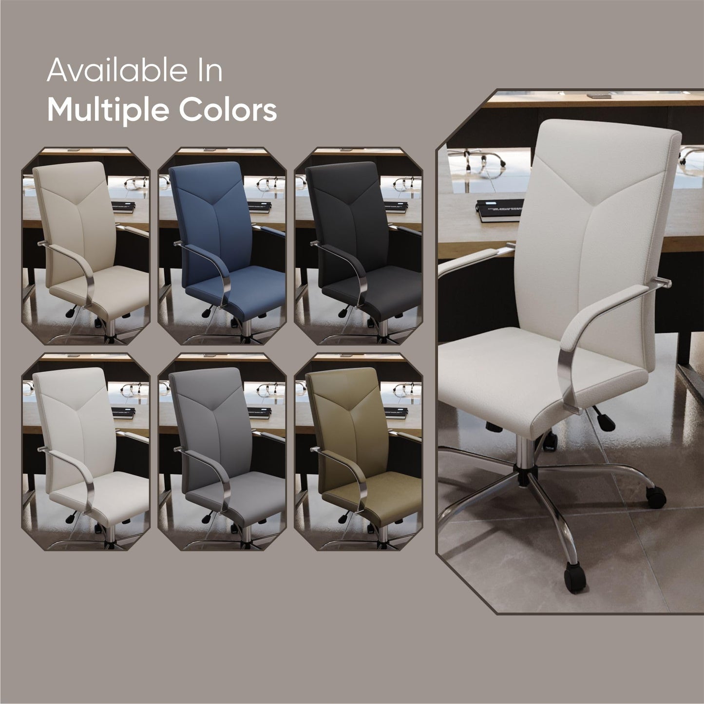 LeisureMod Sonora Modern Conference High Back Leather Ergonomic Executive Office Chair with Adjustable Height & Swivel for Home and Office Room