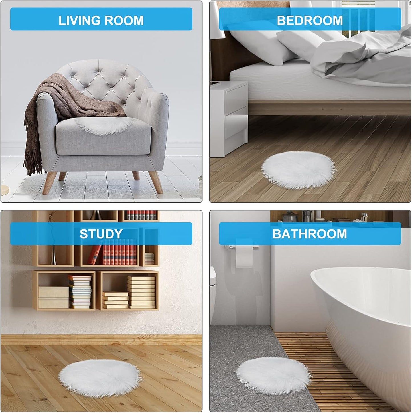 Molain Faux Fur Chair Pad - 12 inch Round Soft Fluffy Seat Cushion Pad Carpet Mat for Couch Pad, Jewelry Photographing