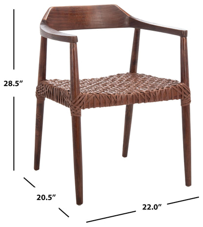 SAFAVIEH Home Collection Munro Walnut Sungkai Wood/Cognac Leather Woven Accent Chair (Fully Assembled)