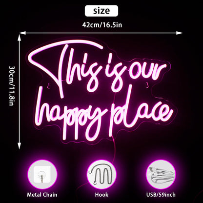 NOSUN This is Our Happy Place Neon Sign Happy Place Neon Signs for Wall Decor Dimmable Warm White LED Signs for Bedroom Classroom Man Cave Home Bar Birthday Party Game Zone Decor Neon Classroom Sign