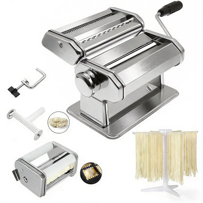 MZTOGR Pasta Maker Machine with 9 Adjustable Thickness Settings, 2 in 1 Noodle Maker Includes Pasta Cutter, Ravioli Maker Attachment & Pasta Drying Rack
