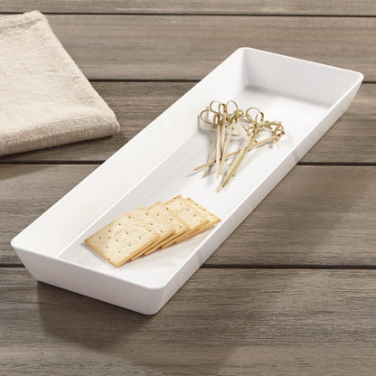 US Acrylic Avant White Plastic Serving Trays - Set of 4, 15” x 5” Narrow Reusable Platters for Appetizers & Desserts