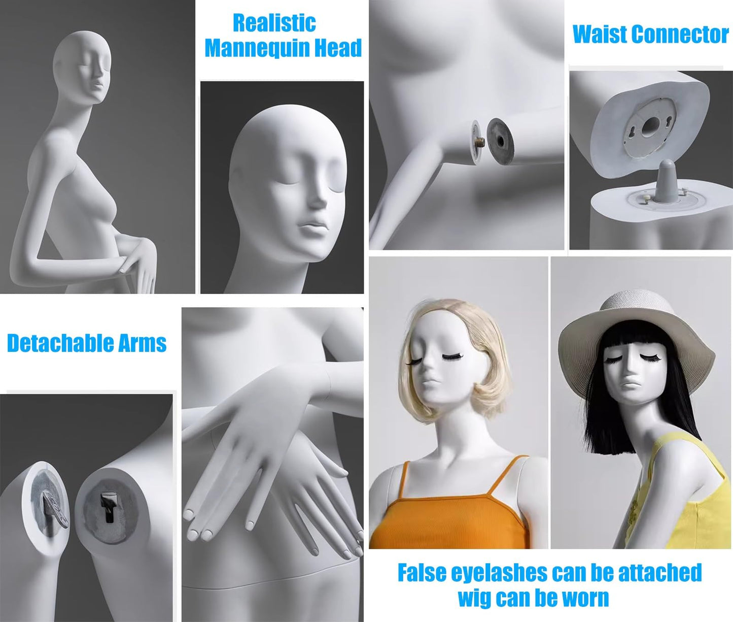 Tall Matte White Female Mannequin with Head - Detachable Dress Form Dummy for Retail, Online Shop & Home Display - Ideal Torso Body for Fashion Styling (Size: Style 1)