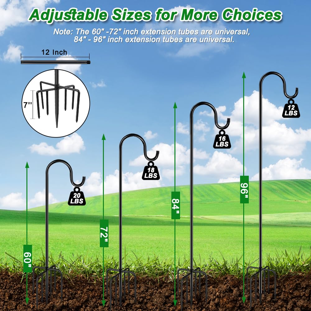 ANIDEER 84" Shepherds Hooks for Outdoor, Heavy Duty Bird Feeder Pole with 7 Prongs Base for Hanging Lantern, Hummingbird Feeder, Plant Baskets, Shepherds Hook for Bird Feeders for Outside, 1 Pack