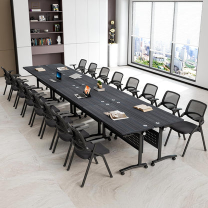 JNMDLAKO Folding Conference Room Table for 6-12 Person, Modular Mobile Large Flip-Top Training Table with Locking Wheels, Modern Rectangular Seminar Meeting Tables for Office (6, Black, 47.2in)