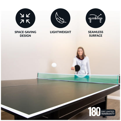 Hathaway 9 ft Quick Set Table Tennis Conversion Top – Regulation Sized, Foldable, Durable Engineered Surface, Protection Pads – Indoor Ping Pong Table Topper for Pool Table w/Net & Posts – Green