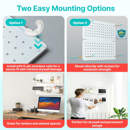 Pegnetic Upgraded Metal Pegboard Wall Organizer Kit – Magnetic, Heavy-Duty Peg Board with Shelves, Hooks & Clips – Wall Mount Storage for Office, Kids, Makeup, Garage & Home, Craft Organizer