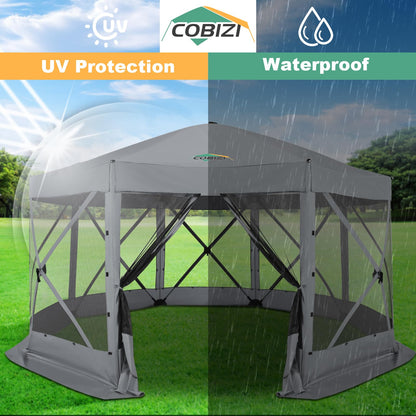 COBIZI 15x15 FT Pop Up Gazebo - Canopy Tent, Large Gazebos On Clearance with Sidewalls, Screened in Gazebo,carpas para Patio,Portable Screen Tents for 12-15 Persons Outdoor Camping, Backyard,Gray