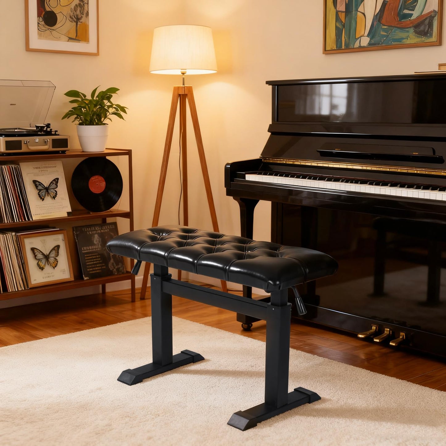 AKLOT Hydraulic Piano Bench, Keyboard Bench with Padded Cushion, Ajustable Duet Heavy Duty Piano Chair with 28" X 12.2" PU Leather, Piano Stool for Musicians