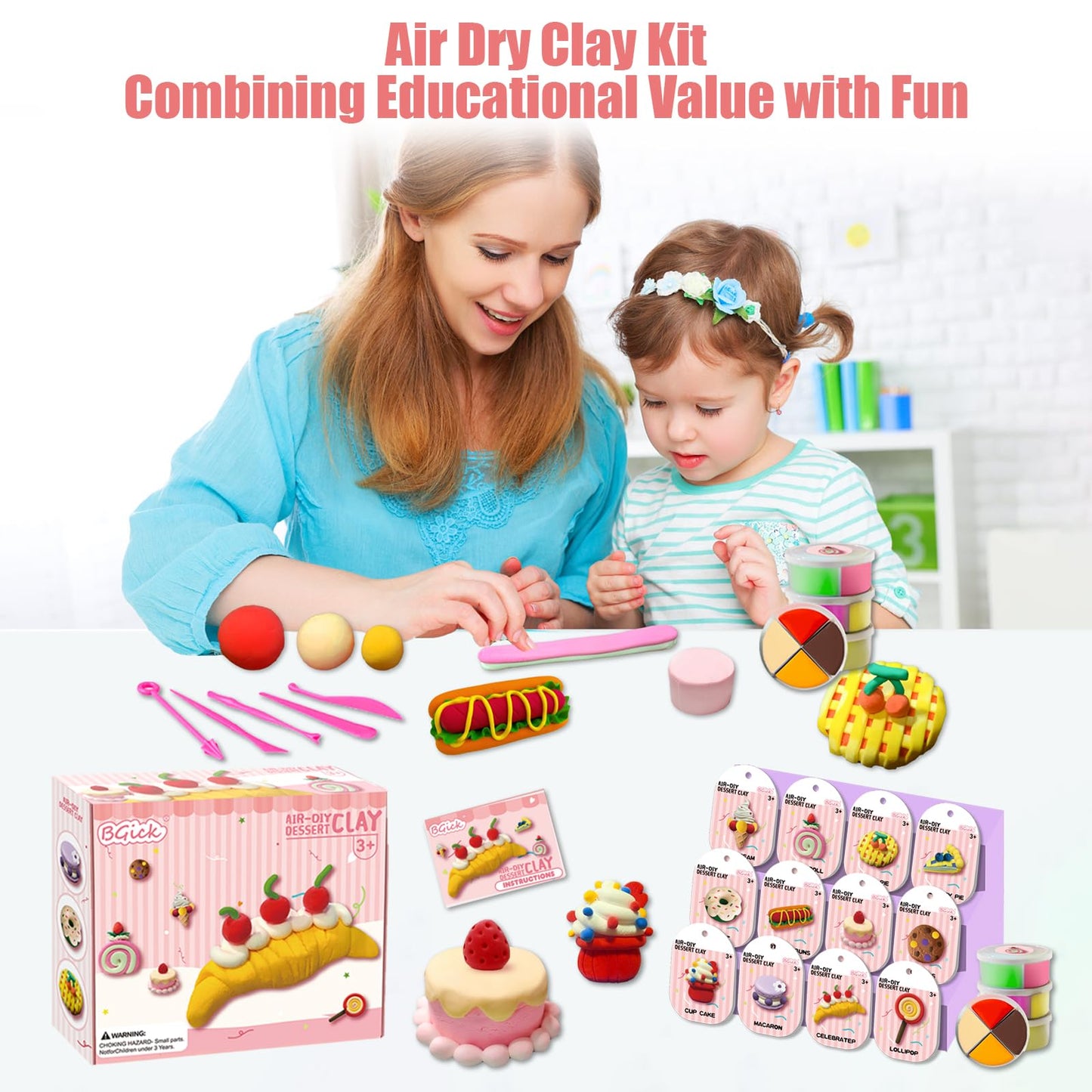 Air Dry Clay for Kids, Cake Themed, DIY Model Magic Clay with Sculpting Tools and Tutorials, 12 Boxes Modeling Magic Soft Clay Art Sculpting Supplies, Arts and Crafts Gift for Kids