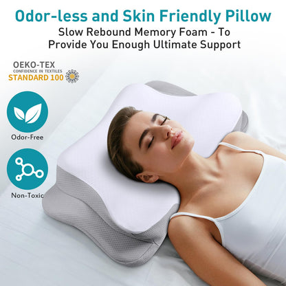 Mokaloo Cervical Neck Pillow - Neck Pillows for Pain Relief, Cooling Ergonomic Pillow for Sleeping, Orthopedic Contour Memory Foam Pillows for Side, Back & Stomach Sleepers (Grey&Grey)