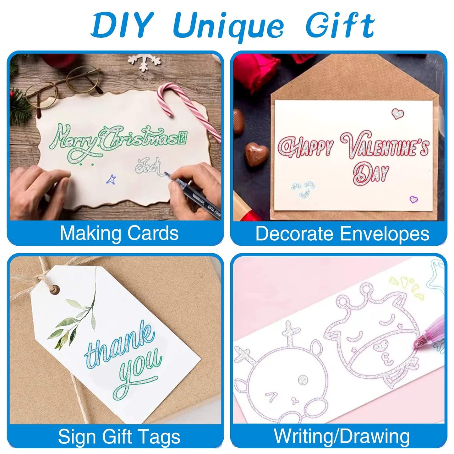 Glitter Markers Outline Pens Metallic: 48 Double Line Outline Markers,Self Outlining Glitter Pens Adult Coloring Gel Sparkle Outliner Shimmer,Teen Gifts Drawing Art Supplies Craft Cool Fun Magic Stuff