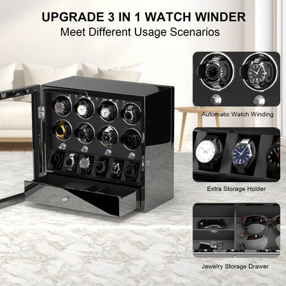 DUKWIN Watch Winder for 8 Automatic Watches, Lockable,6 Watch Storage Places and Jewelry Storage, Super Quiet Mabuchi Motor