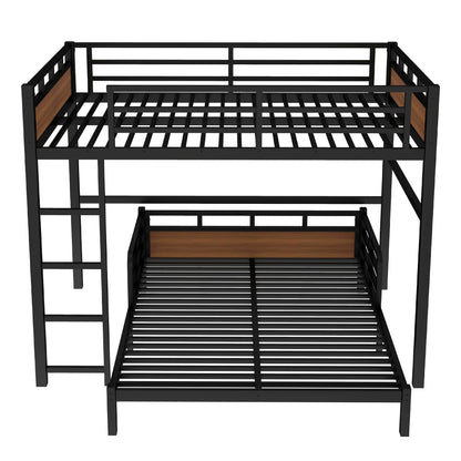 Bellemave Detachable Bunk Bed Queen Over Queen, Metal Bunk Bed with Guardrails, Queen Size Loft beds for Kids, Teens & Adults（Walnut Color）