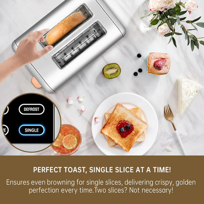 SEEDEEM 2-Slice Toaster - Touch Screen LCD Display, Fast Heating, Stainless Steel, 1.5" Wide Slots, Silver
