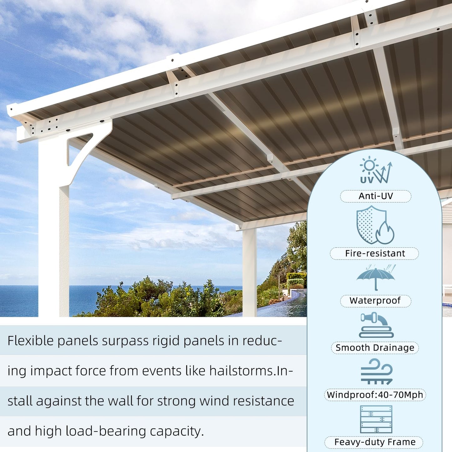 AECOJOY 10' x 10' Pergola Gazebo in White, Small Wall Mounted Pergolas and Gazebos on Clearance, Outdoor Patio Lean to Gazebo Metal Awnings for Deck, Porch, Backyard and More