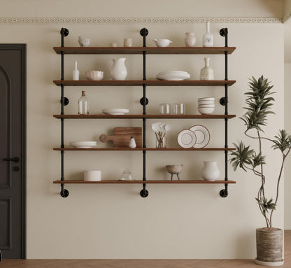 HDDFER Industrial Pipe Shelf Shelving Bookcase, Wall Mounted Rustic Bookshelf 60 Inch, Floating Bookshelves for Wall,Retro Wood Metal Pipe Industrial Shelves for Living Room