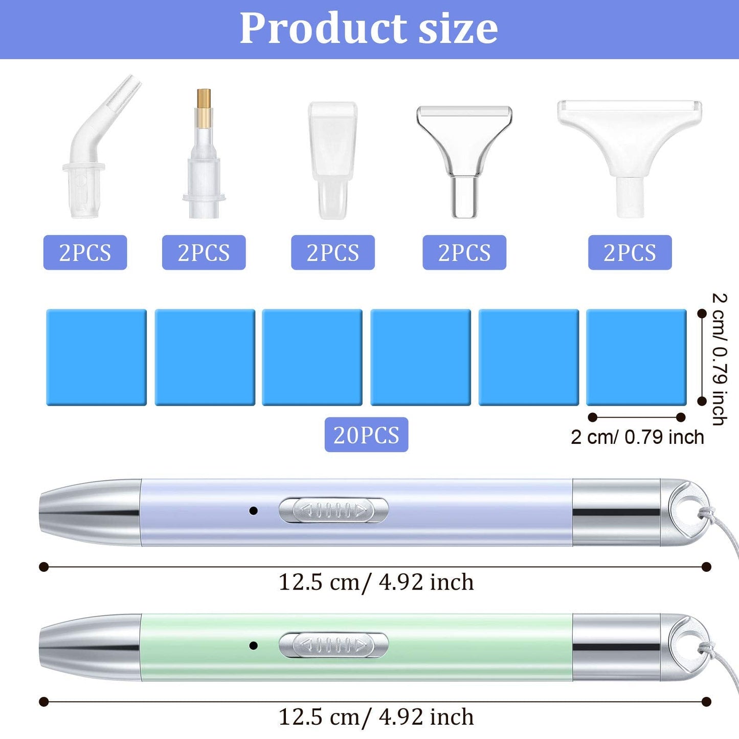 Zonon 2 Pieces LED Diamond Painting Pen 5d USB Rechargeable Lighting Point Drill Pen with 10 Head and 20 Glue Clay for DIY Handicraft(Green, Purple)