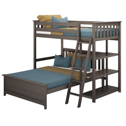 Max & Lily L Shape Twin over Full Bunk Bed with Bookcase, Clay