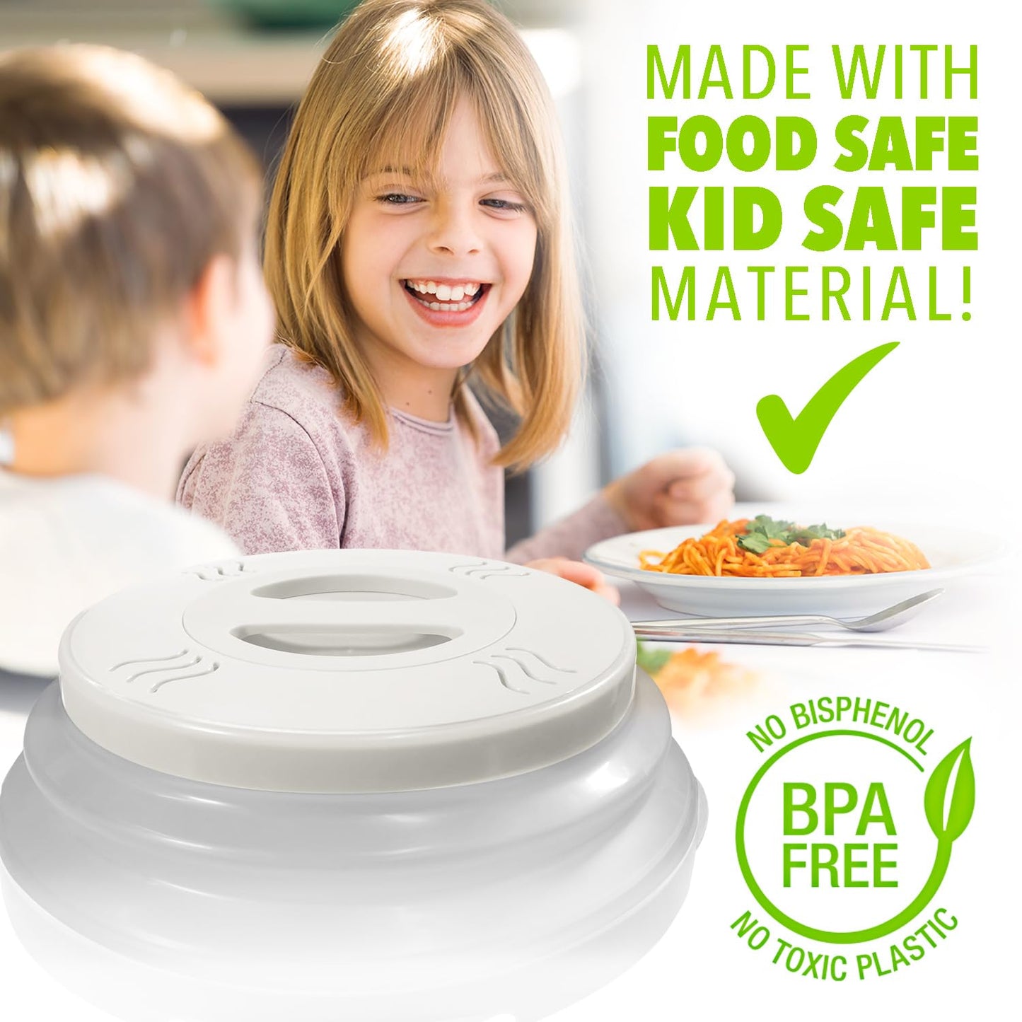 HOVER COVER Magnetic Microwave Splatter Cover with High Power, Strongest Magnetic Grip, Collapsible 12-Inch BPA-Free Food Lid, Vented Plate Guard, Dishwasher Safe, Space-Saving Storage - White