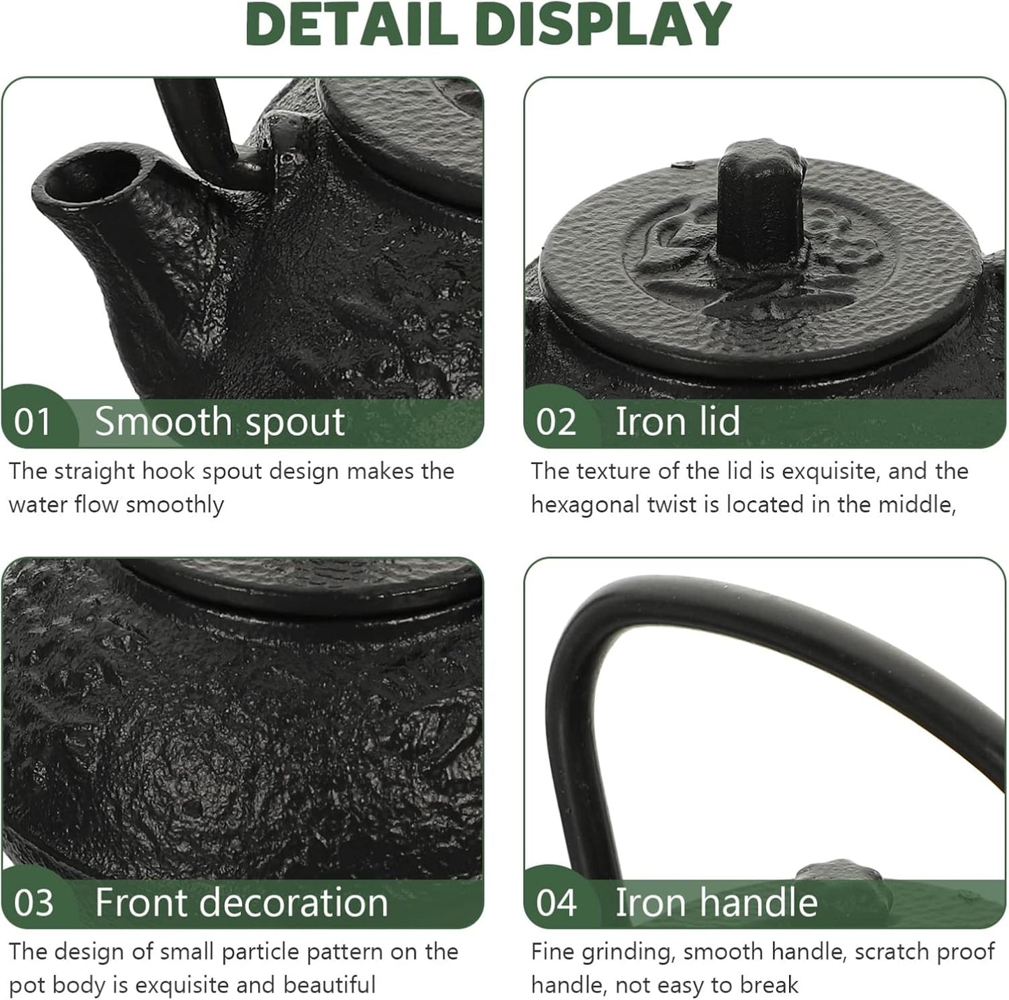 Luxshiny Cast Iron Teapot - Mini Iron Teapot, Chinese Kung Fu Teapot for Office, Home, Tea House, Stove Kettle, Chinese