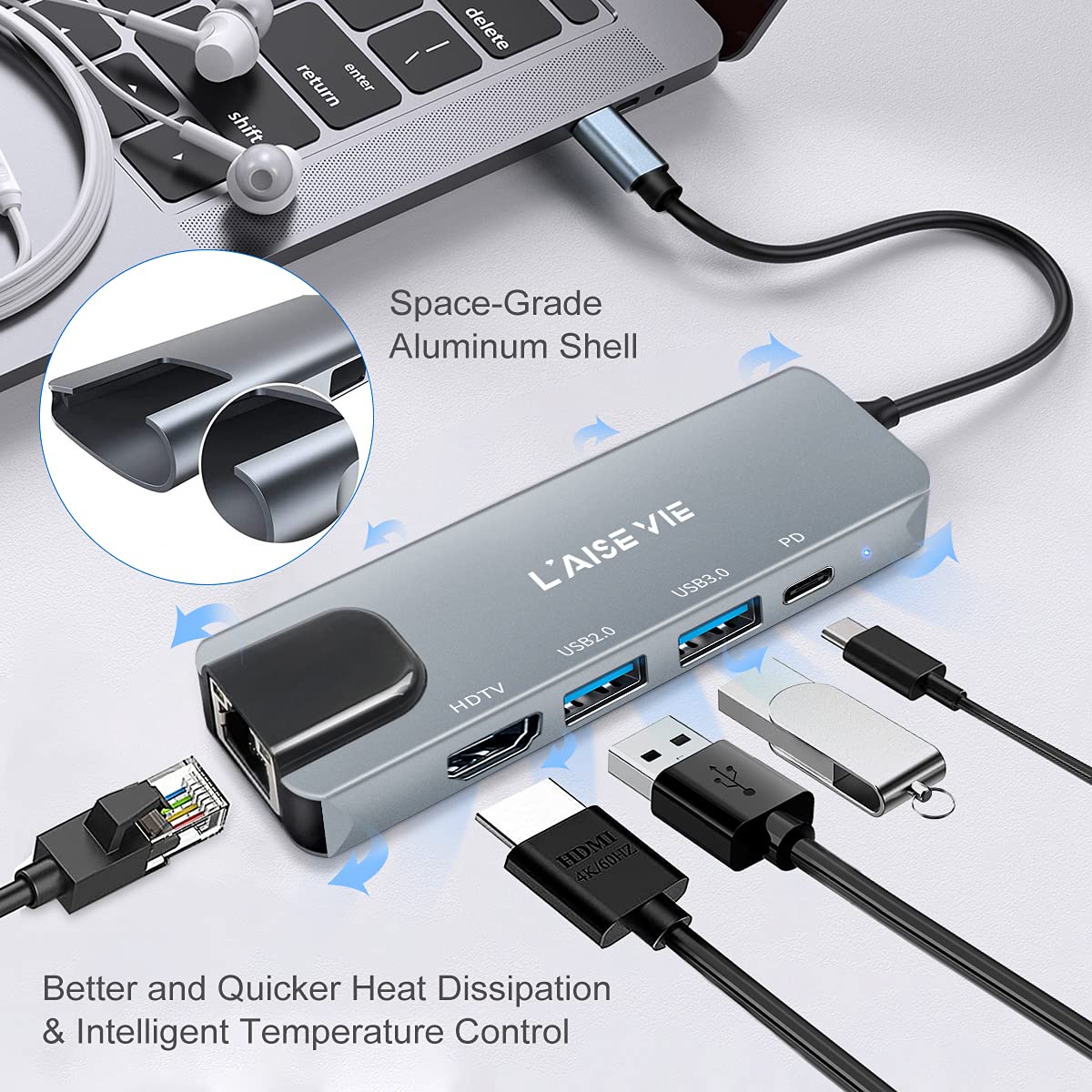 Multi Port Splitter, 7 Port USB 2.0 Hub, USB A Port Data Hub with Independent On/Off Switch and LED Indicators, Lights for Laptop, PC, Computer, Mobile HDD, Flash Drive and More (Black 2.0)