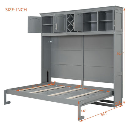 Merax Queen Size Murphy Bed, Foldable Wall Bed with Storage Cabinet, Dual Piston Metal Mechanism & Wooden Slats, No Box Spring Needed, Space-Saving for Small Apartment, Studio, Guest Room, Gray