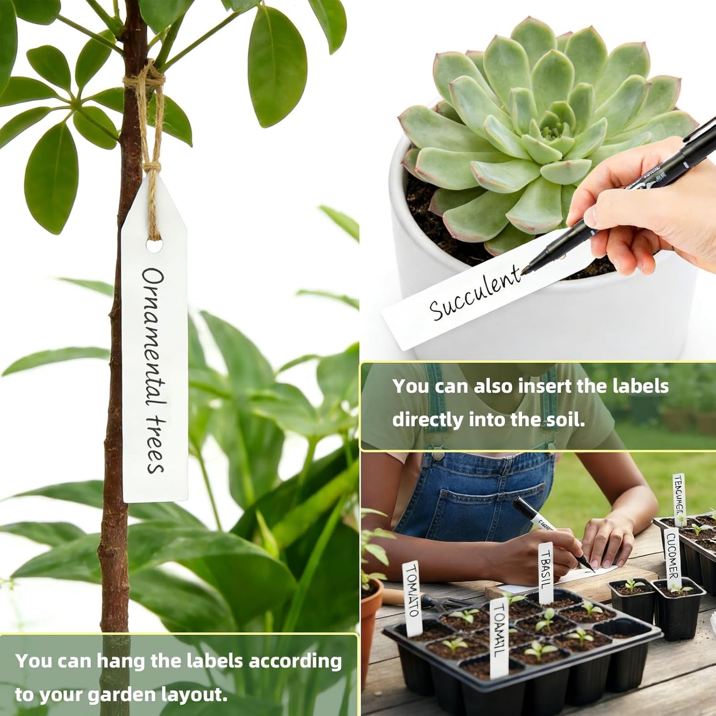 EMBRASUN 350 (350PCS) Plant Labels PCS, Slim White Garden Plant Tags with Holes, PP Plastic Waterproof Labels