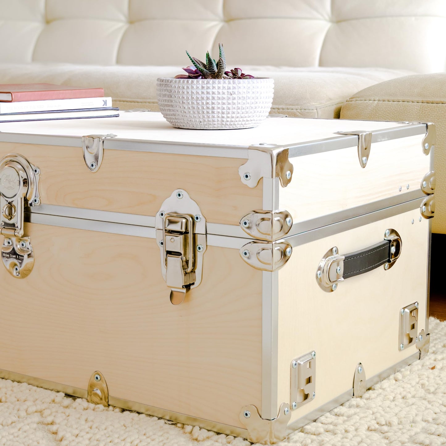 Rhino Trunk & Case Naked XL Trunk with Wheels - 34"x20"x15", 1500+ lbs Capacity, Soft-Close Lid. Strong, USA Made Summer Camp Footlocker, Secure College Dorm Chest, Natural Wood Home Storage Box