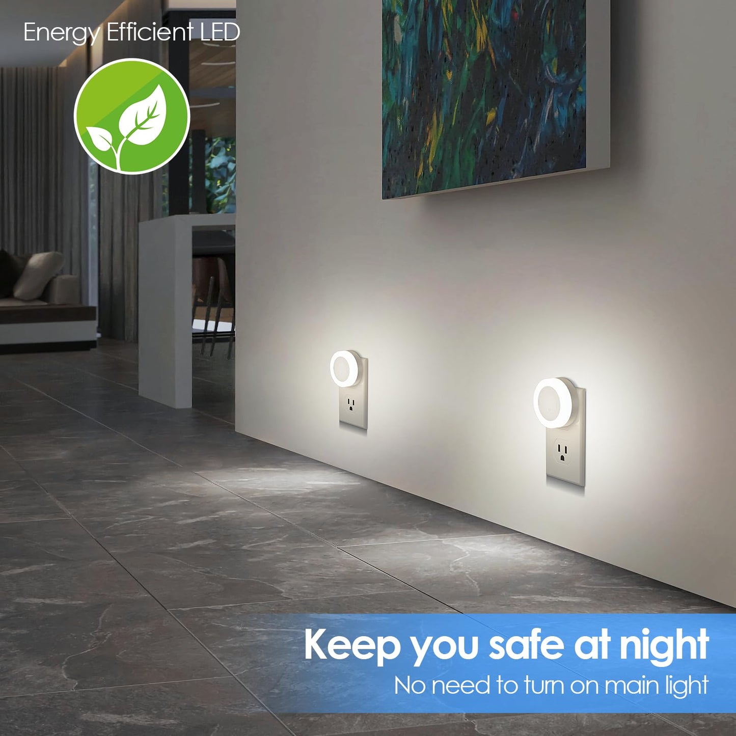 FOLKSMATE LED Night Lights Plug in, Dimmable Nightlight Plug Into Wall with Light Sensor, Soft White Adjustable for Adults, Bedroom, Bathroom, 2-Pack