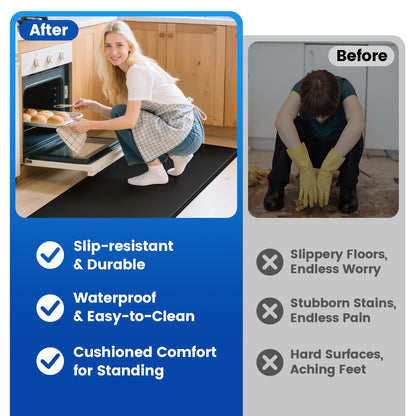 KitchenClouds Kitchen Mats for Floor,3PCS Kitchen Rugs,Non Slip Anti Fatigue Mats for Floor,Waterproof Kitchen Sink Mat,Cushioned Standing and Comfort Mats for Office,Black