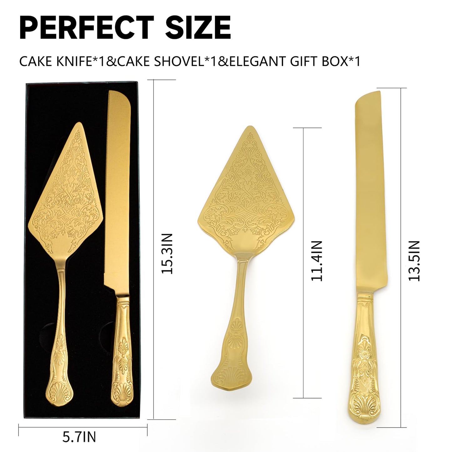 GURUDAR Vintage Wedding Cake Knife and Server Set, Stainless Steel Cake Pie Pastry Cutting Knife & Serving Spatula Set, Premium Party Supplies for Wedding, Birthday, Anniversary & Events, Gold