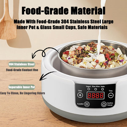 Yogurt Maker Machine 36 Hour, Probiotic Yogurt Maker with Temperature Control and 36 Hour Timer, 1.2L Yogurt Machine with LCD Display, Multi-Function Yogurt Machine for Home Use (Without 5 Cups)
