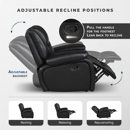 Lexicon Manual Double Reclining Loveseat - Top Grain Leather Match Manual Tab Pull Loveseat Recliner for Living Room, Wall Hugger, Pillow Top Arms, Padded Headrest, Foam Over Pocket Coils Seat, Black