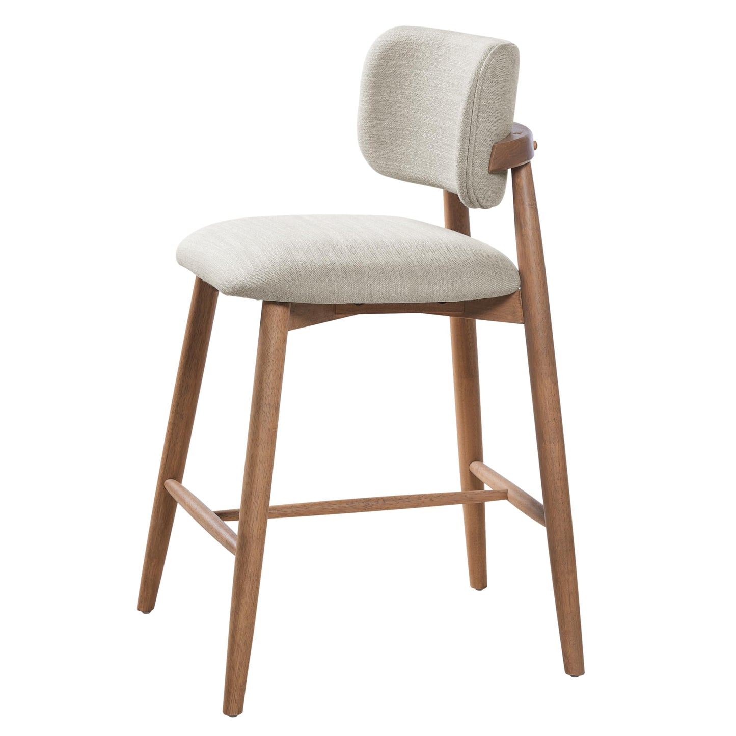 Christopher Knight Home Mundo Counter Height Bar Stools Set of 2, Fabric Upholstered Counter Stools and Curved Backrest, Rubberwood Kitchen Island Armchair with Splayed Legs, Beige + Natural