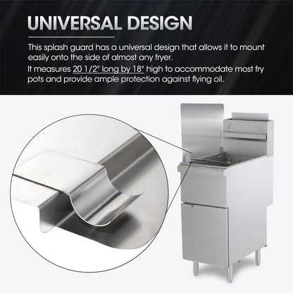 Zipcase Stainless Steel 20-1/2" W x 18" H Universal Side Fryer Splash Guard for Commercial Fryers Fitting 0.5" - 1" Side, Pack of 1