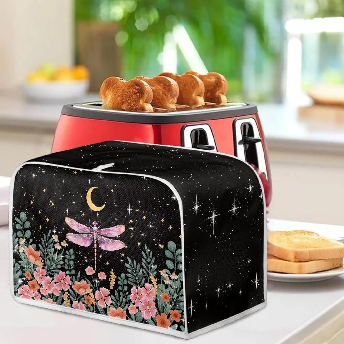 Dragonfly Moon Toaster Cover, Waterproof Bread Toaster Cover for Most 2 Slice Toasters, Kitchen Accessories