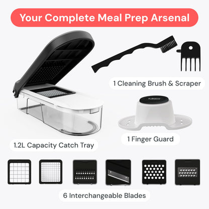 Fullstar Mandoline Slicer for Kitchen - Vegetable Chopper, Onion Potato Food Veggie Fruit Slicer and Cutter with Container, Kitchen Gadgets & Gifts, Home Essentials (6-in-1, Black)