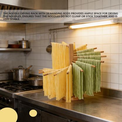 Pasta Drying Rack 16 Arms–12.9" Wooden Noodle Drying Stand with 6" Hanging Bars for Fresh Spaghetti Fettuccine Homemade Pasta