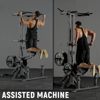Assisted Pull Up Machine, GMWD 600 lbs Leverage-Assisted Chin and Dip Machine, 4-in-1 Plate Loaded Gym Equipment, Pull Up Machine with 1:1 Counterweight System & Band Peg for Home Gym